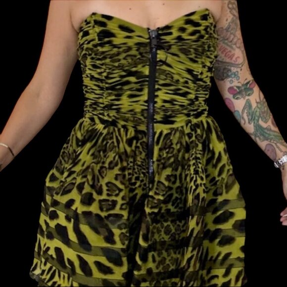 Betsey Johnson Dresses & Skirts - Betsey Johnson Cupcake Dress, Lime Green Leopard, Unique, Size 10 (Large)
